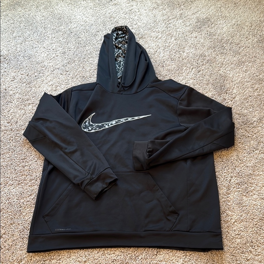 Nike Black Hoodie with Patterned Swoosh